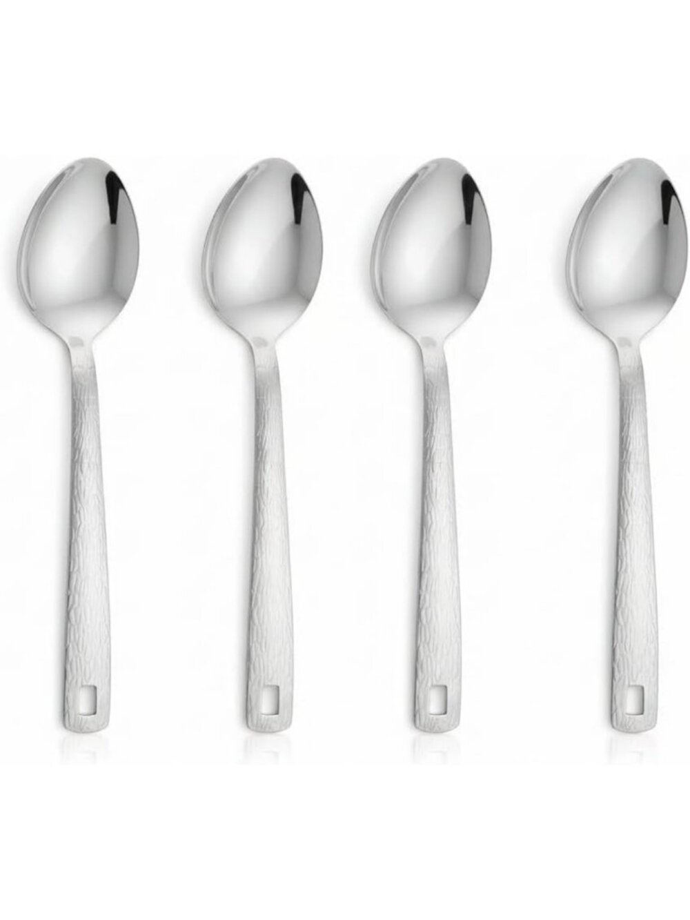 4 Pack Large Stainless Steel Serving Spoons - Heavy Duty, Textured Handle